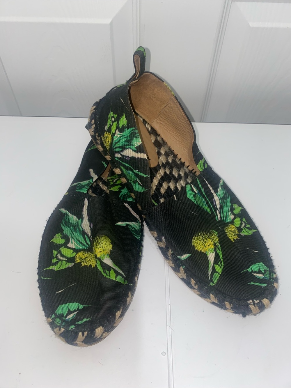 Proenza Schouler Green & Black Tropical Print espadrille flats
